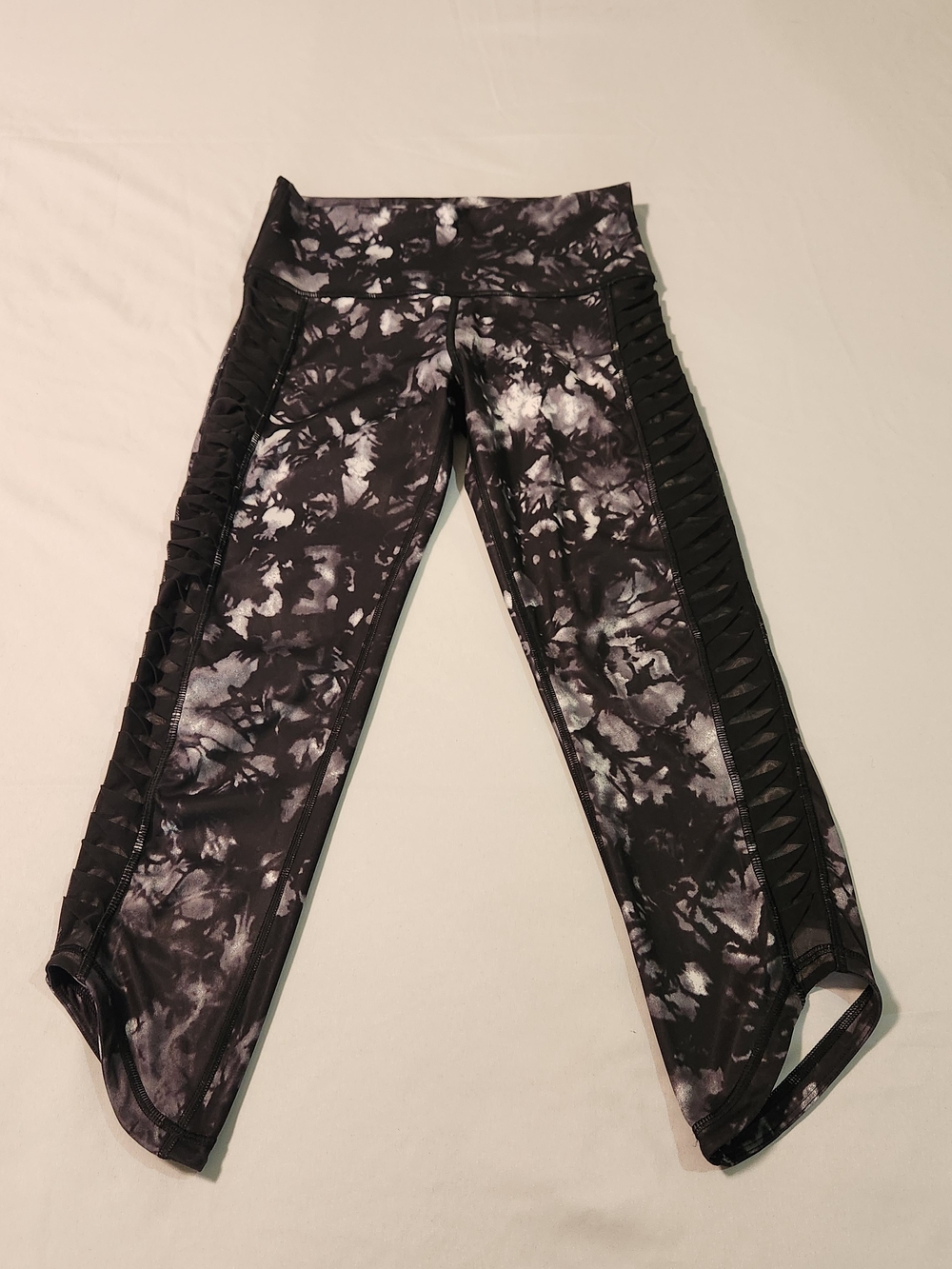 lululemon athletica Black & White Tie-Dye Capri with Side Lattice
